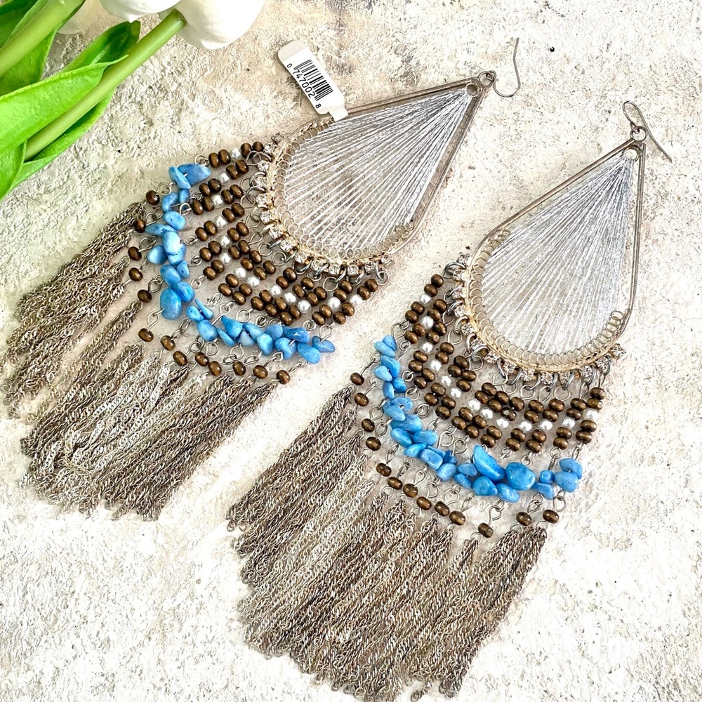 Artisan Chandelier Beaded Earrings Blue- STUNNING